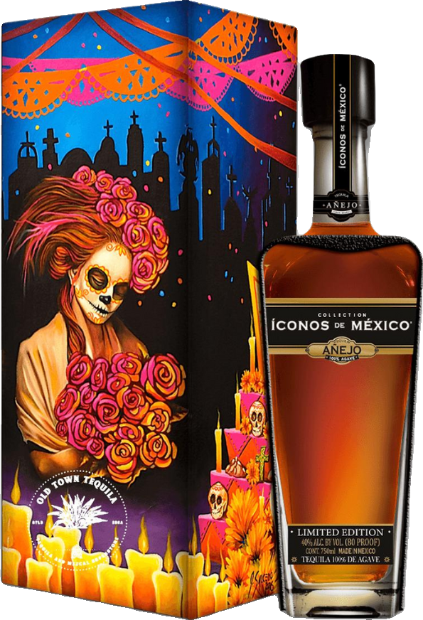 Iconos de Mexico Day of the Dead Wooden Box Anejo 750ml