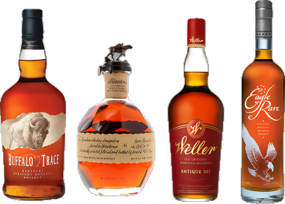 Blanton's Single Barrel Bourbon Buffalo Trace Eagle Rare and Weller Antique 107